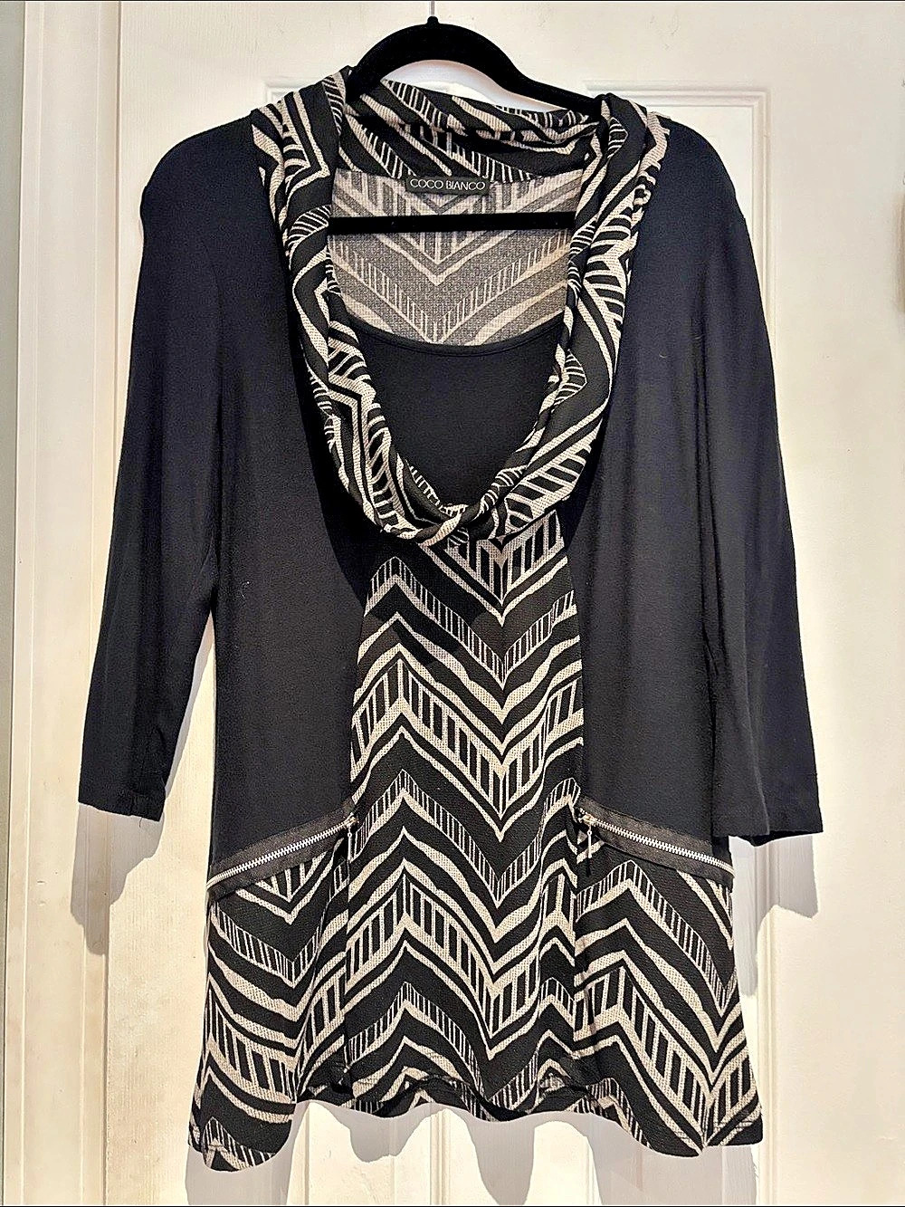Coco Bianco Geometric 3-4 Sleeve Tunic in Black & Gray size Large